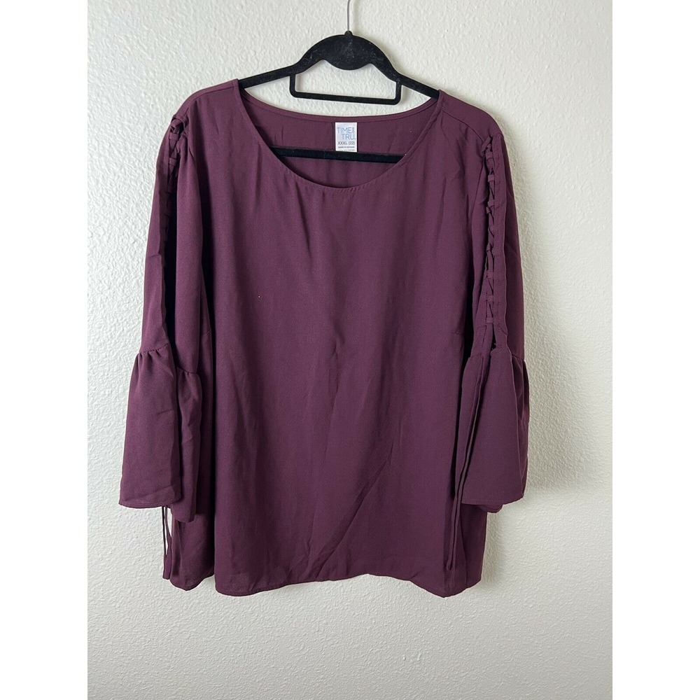 Time And Tru Womens Maroon Three Quarter‎ Sleeves Boat Neck Blouse Top Size XXXL
